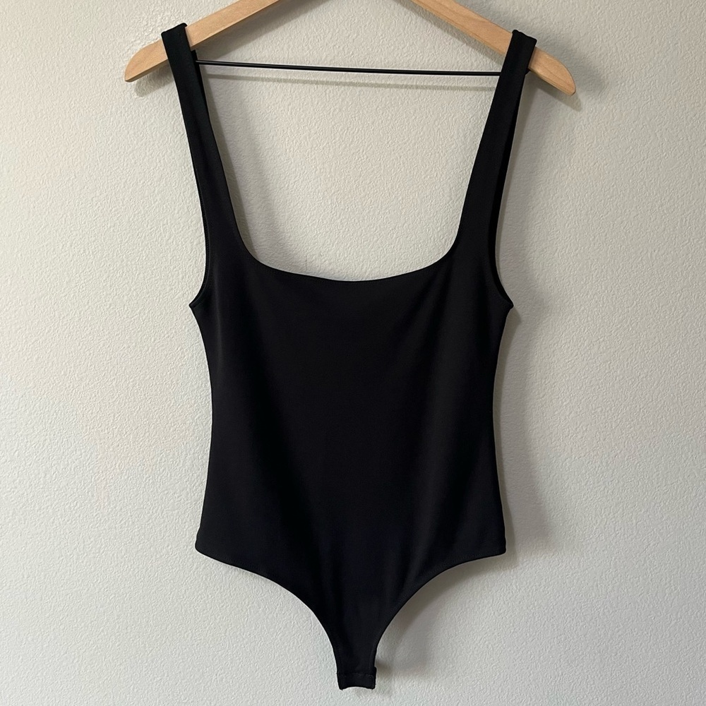 Intimately Free People Black Square Neck Thong Bodysuit Scoop Back Size Small
